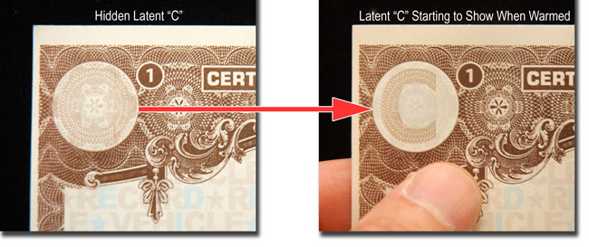 Certificate of Origin paper with latent images